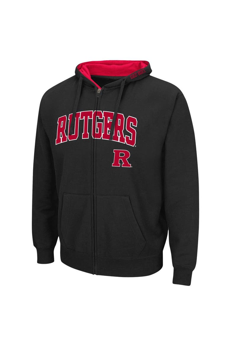 Men's Colosseum Black Rutgers Scarlet Knights Arch & Logo 3.0 Full-Zip Hoodie, Alternate, color, Black