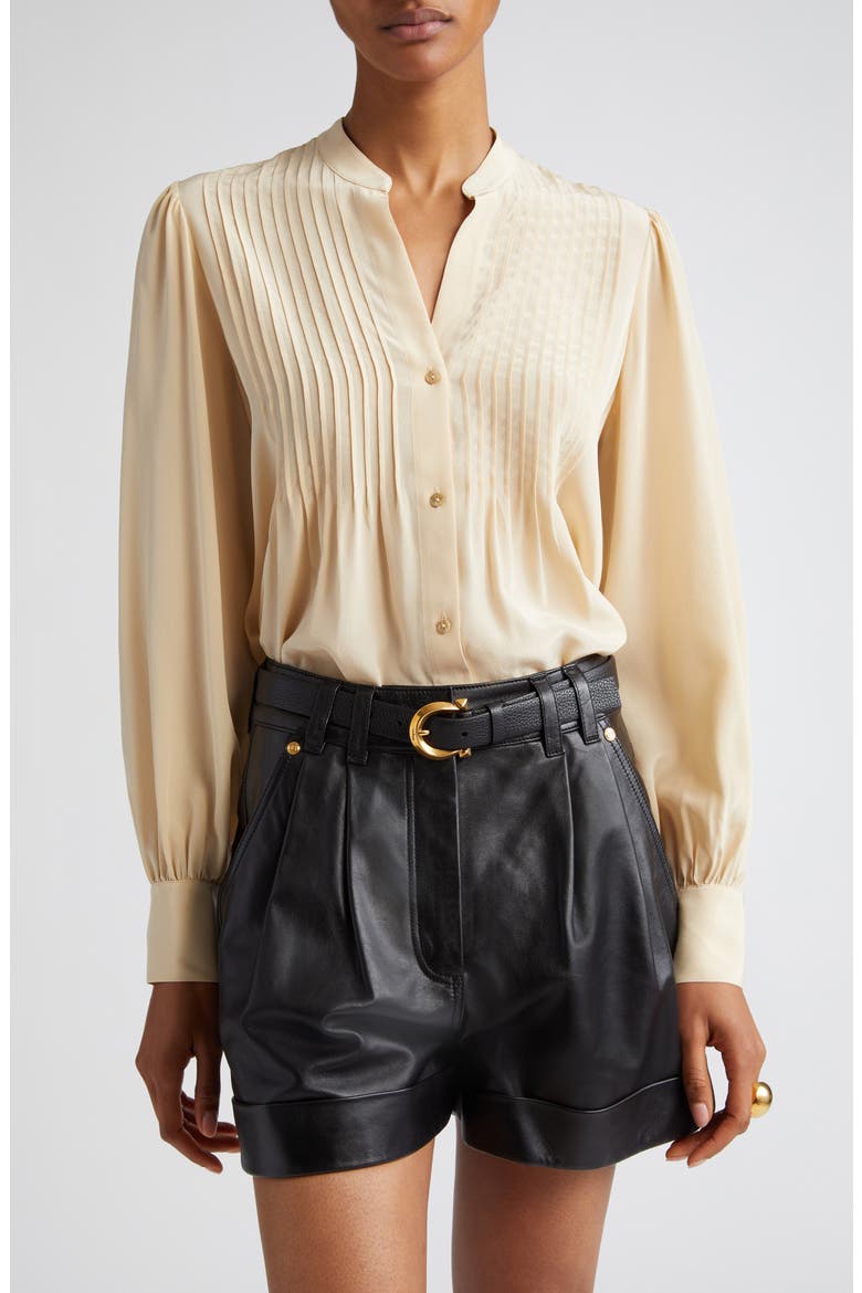 Mirage Pintuck Silk Shirt, Main, color, PEBBLE