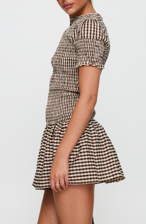 Princess Polly Laurita Gingham Smocked Minidress In Brown
