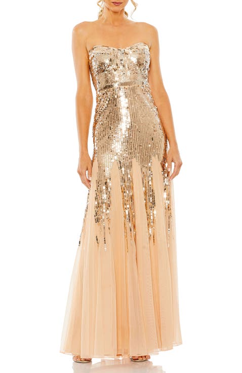 Sleeveless Sequin Sweetheart Mesh Gown