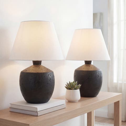 Myron 18" Minimalist Scandinavian Concrete Effect Resin/Iron LED Table Lamp (Set of 2)