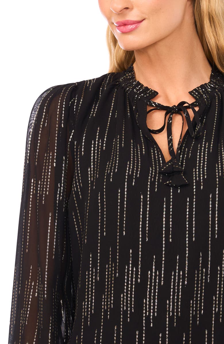 CeCe Bead Detail Tie Neck Top, Alternate, color, Rich Black