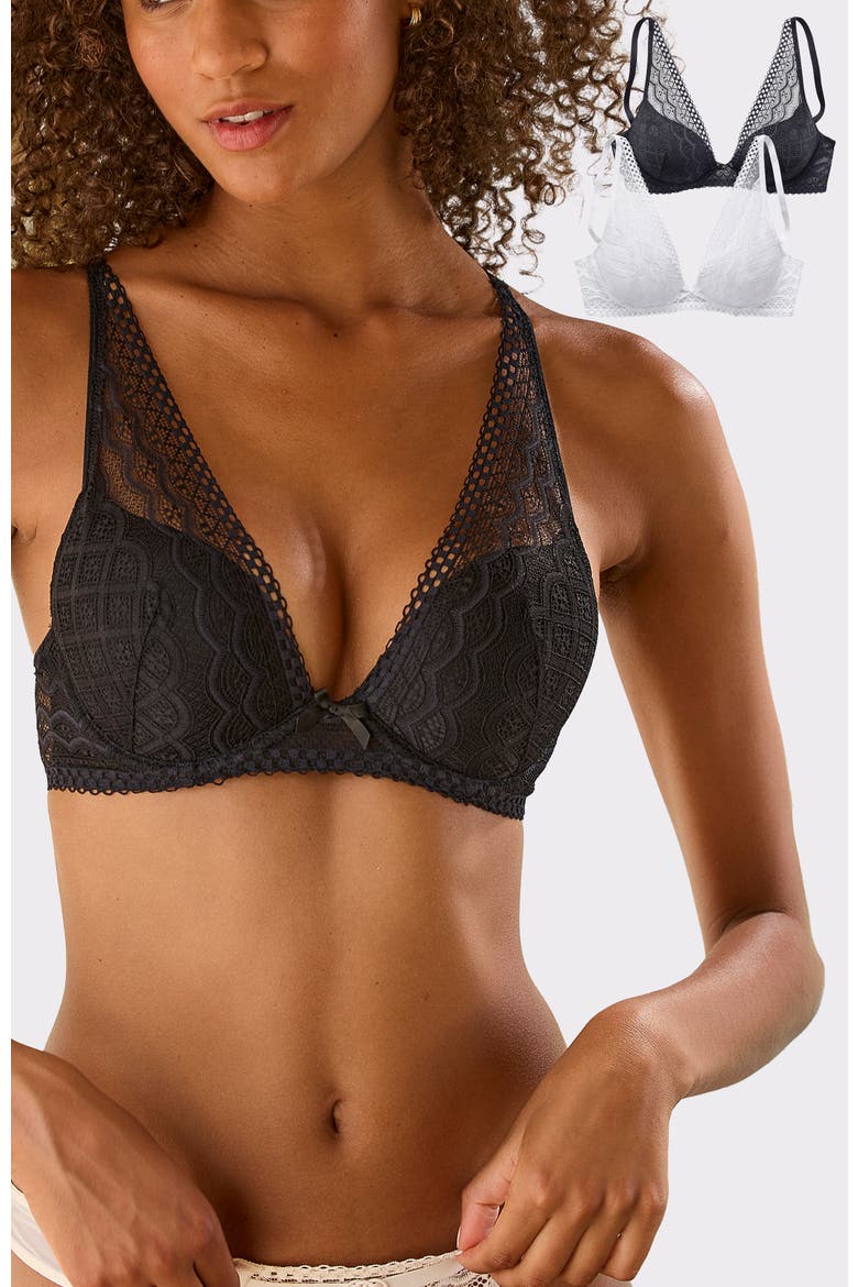 2 Pk Lace Push Up Bras, Main, color, Black & White
