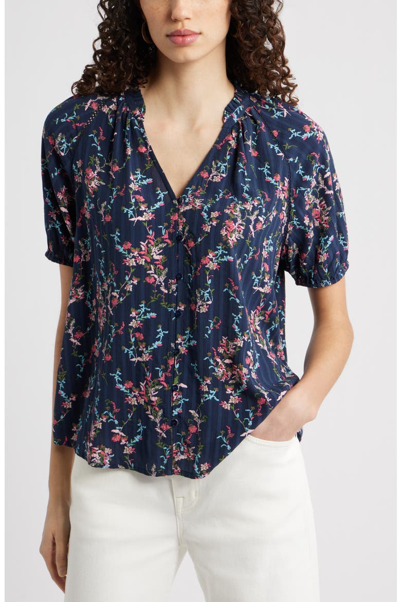 Floral Button-Up Top, Main, color, NAVY LILIBET FLORAL