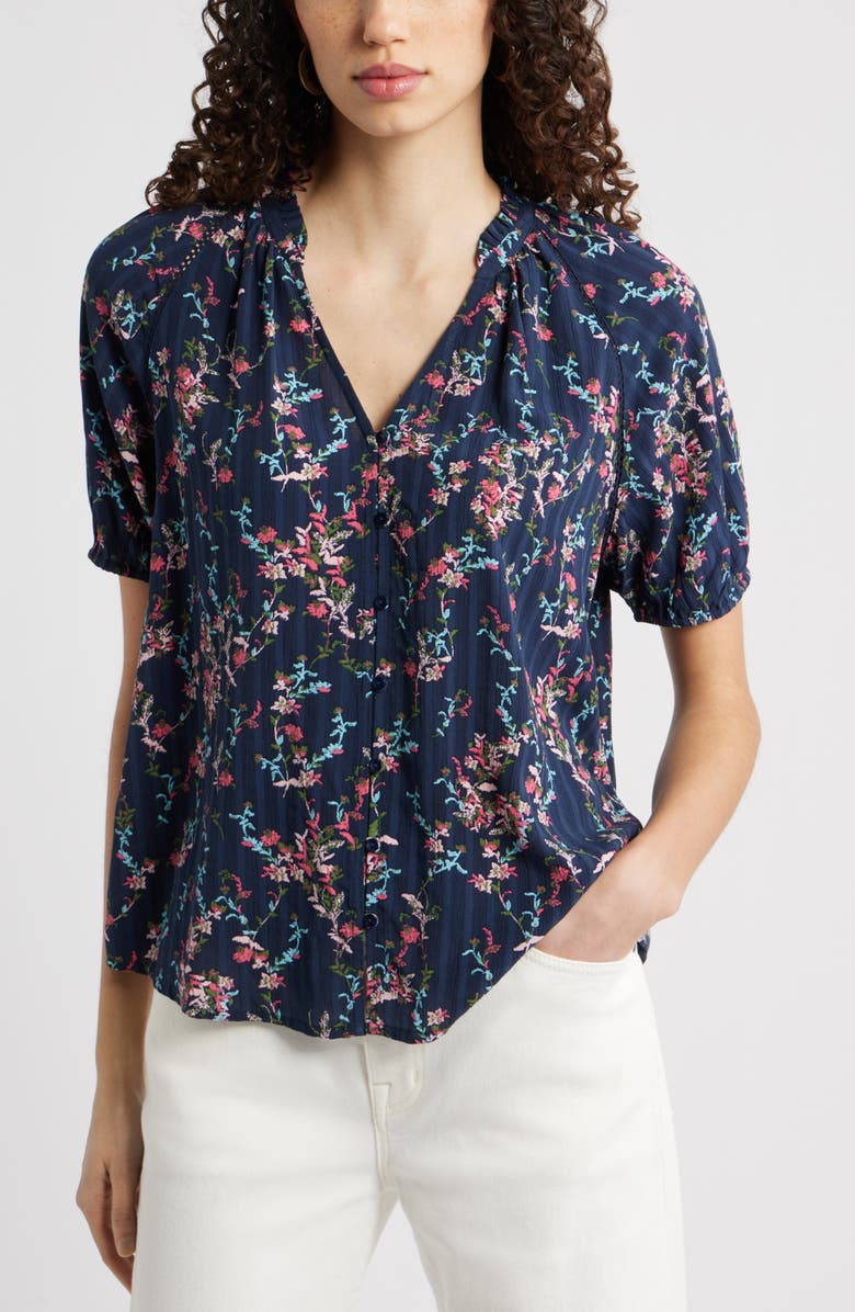 Treasure & Bond Floral Button-Up Top, Main, color, Navy Lilibet Floral