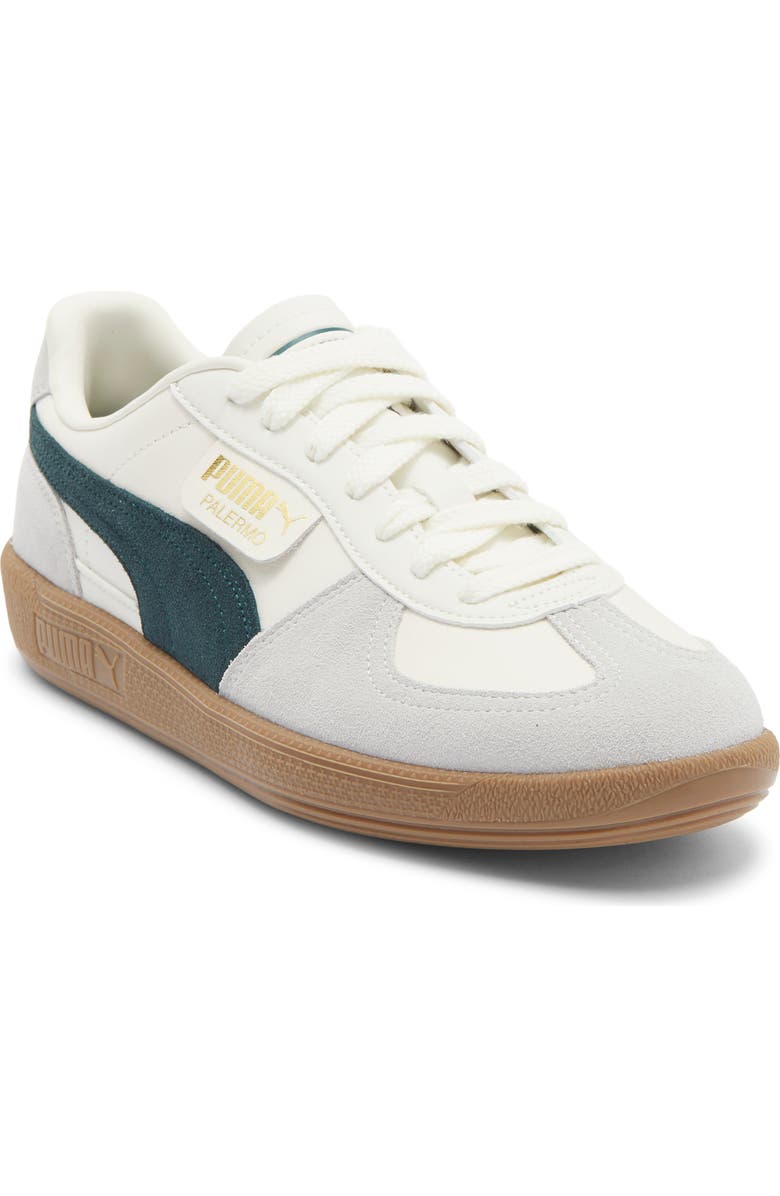 PUMA Palermo Leather Sneaker, Main, color, Warm White-Green Terrain
