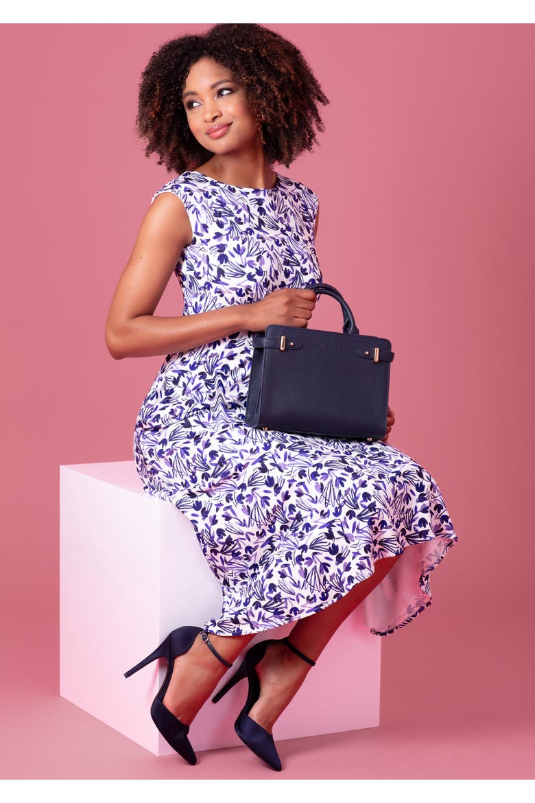 Luna Boat Neck Floral Midi Dress, Alternate, color, Indigo Ink Blue
