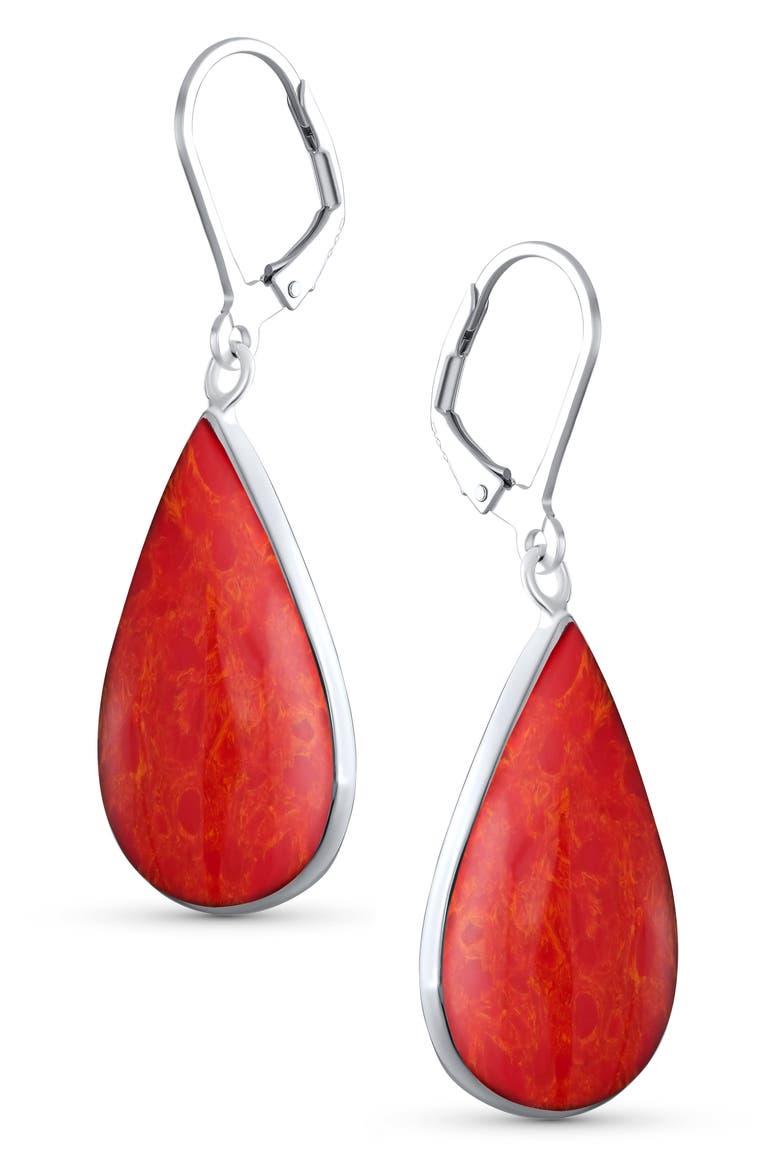 Sterling Silver Teardrop Earrings, Alternate, color, RED