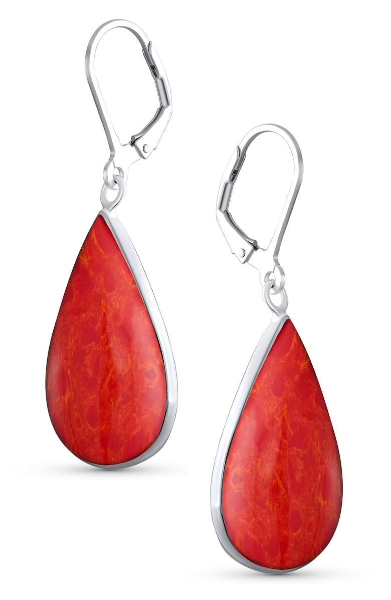 BLING JEWELRY Sterling Silver Teardrop Earrings, Alternate, color, Red
