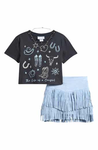 Kids' Graphic T-Shirt & Fringe Skirt Set