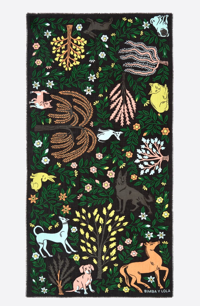 Bimba y Lola Vegetation Animals Shawl, Main, color, Black