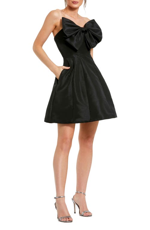 Mac Duggal Strapless Oversized Bow Fit & Flare Mini Dress In Black