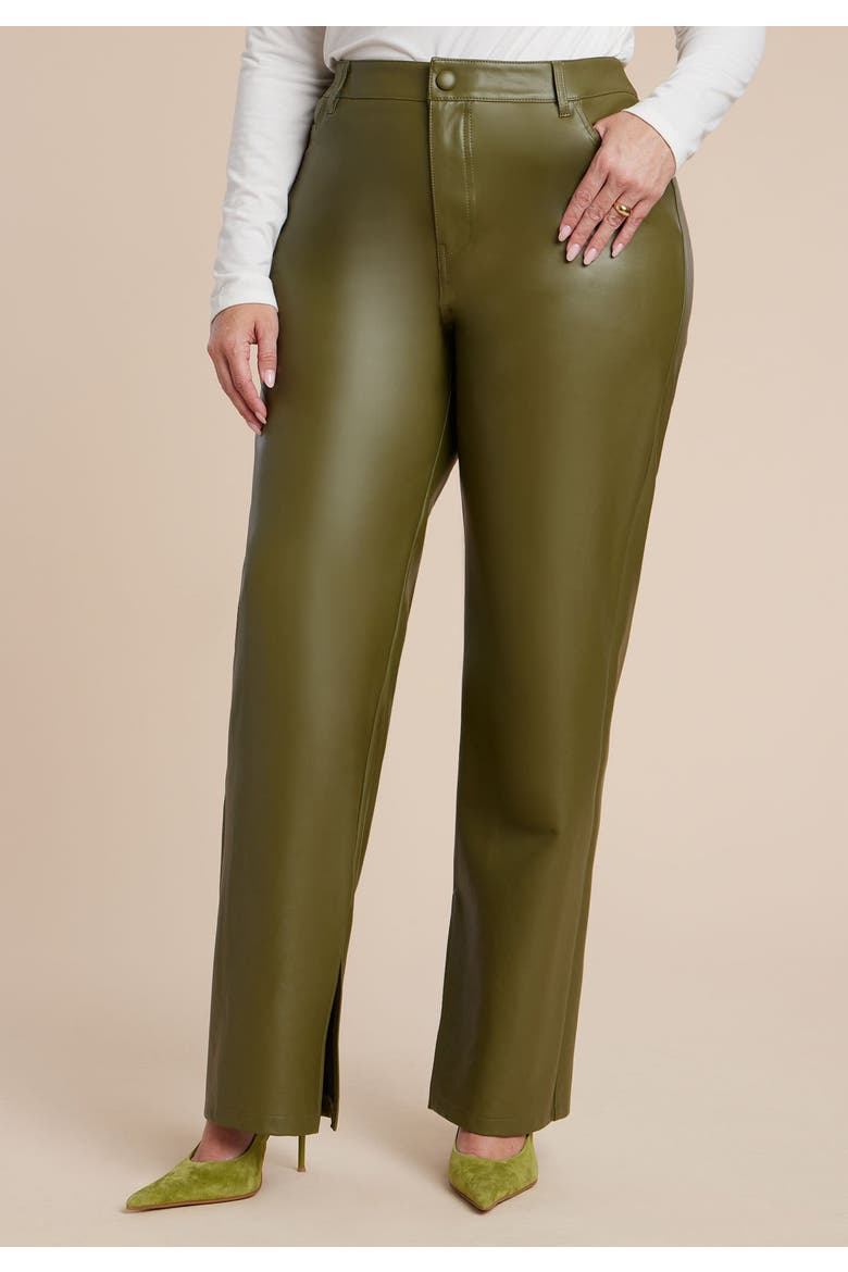 Slit Hem Faux Leather Pant, Alternate, color, BURNT OLIVE