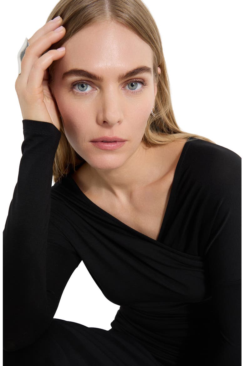 Jisoo Ruched Surplice Neck Jersey Top, Alternate, color, BLACK