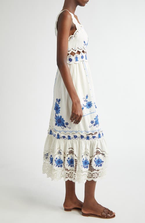Farm Rio Off-white Richelieu Sunflower Lenzing Ecovero Euroflax Midi Dress In Off-white