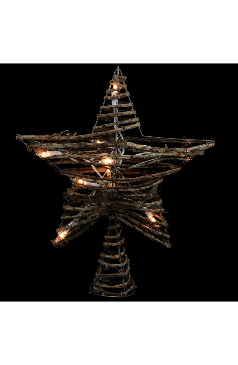 Northlight 11" Lighted Rattan Twigs Star Christmas Tree Topper- Clear Lights, White Wire, Alternate, color, Brown