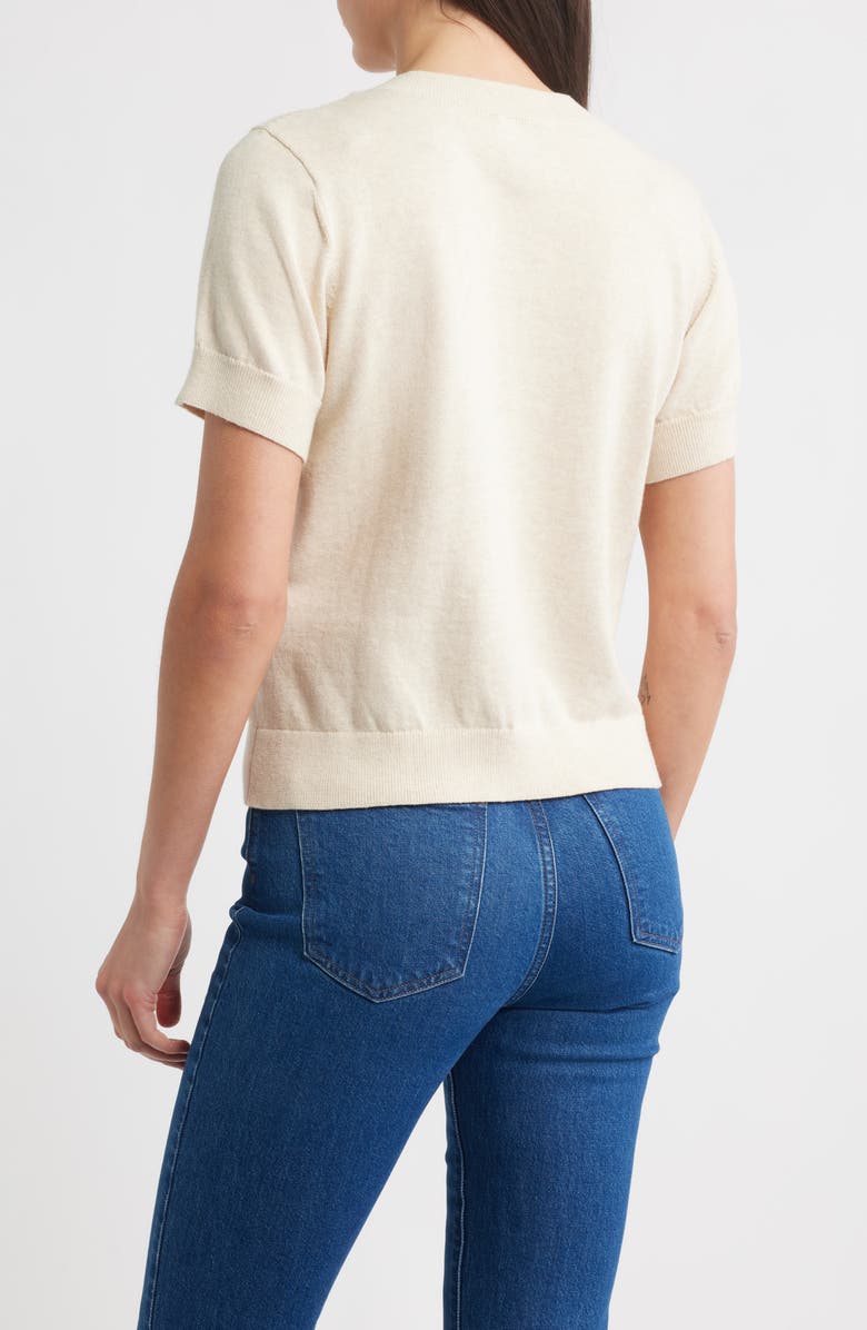 Pendleton Wild Horse Print Short Sleeve Cotton Sweater, Alternate, color, Ecru