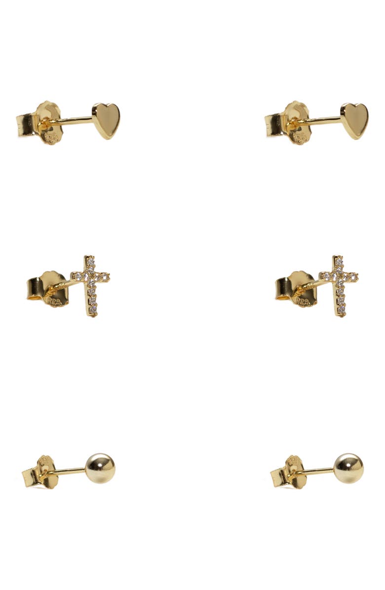 Argento Vivo Sterling Silver Set of 3 Stud Earrings, Main, color, Gold