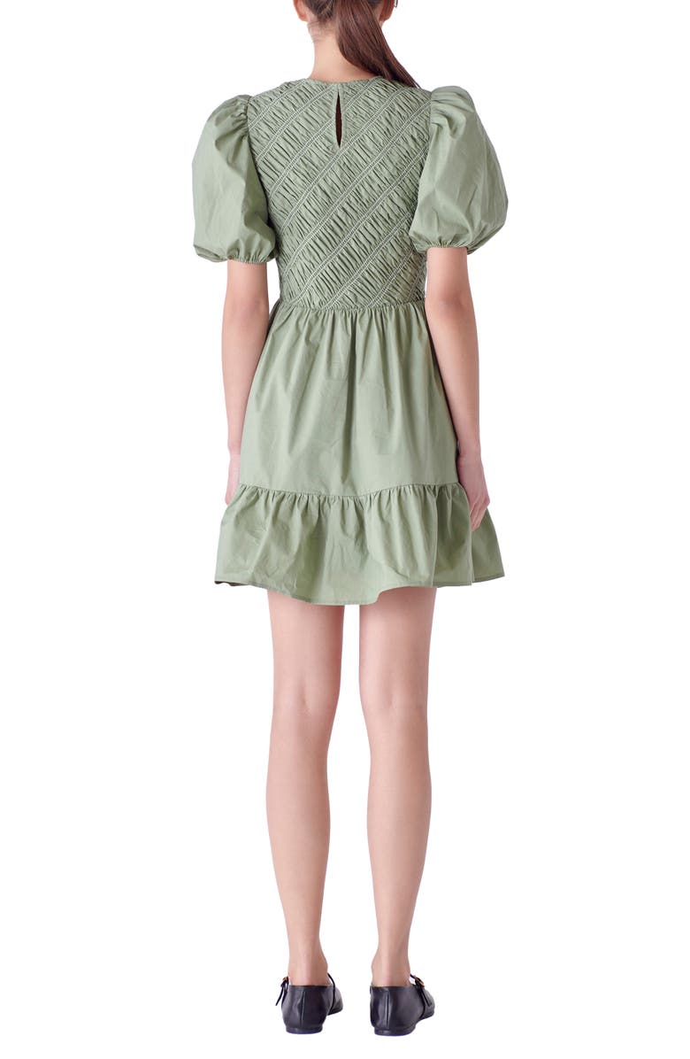 English Factory Shirred Puff Sleeve Cotton Minidress, Alternate, color, Sage