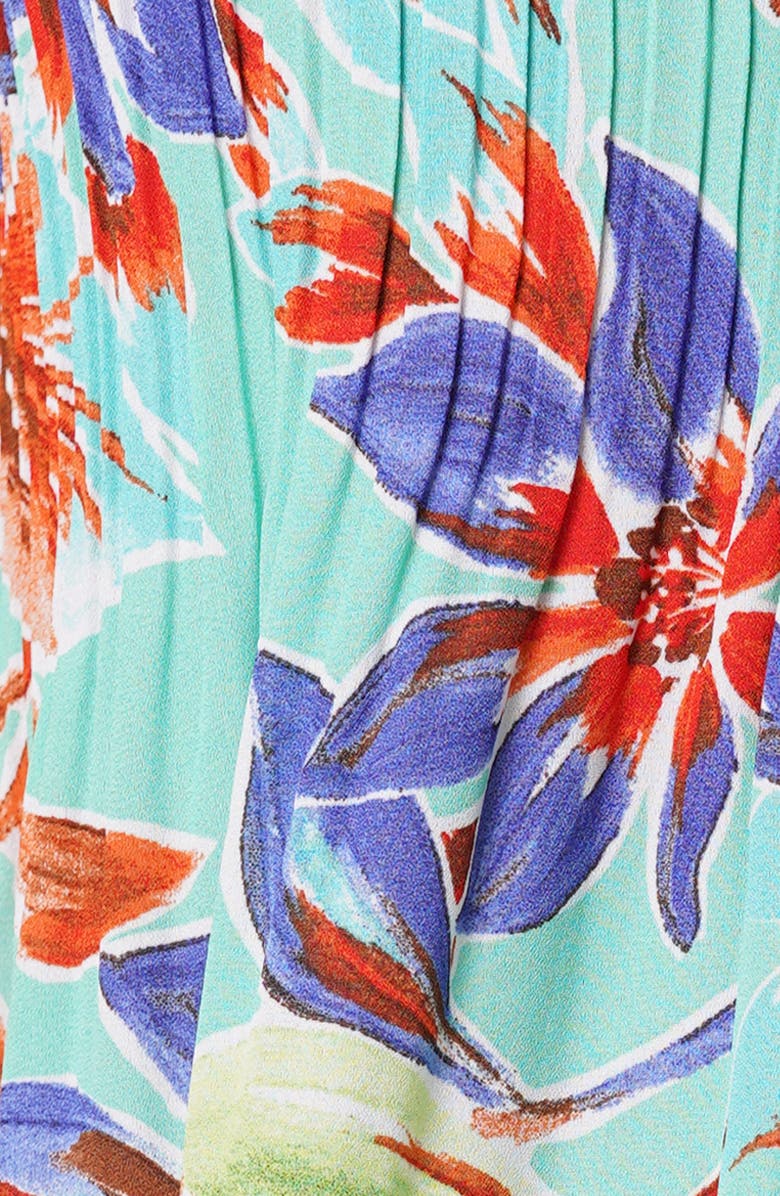 SUNNY LEIGH Pleated Tie Neck Short Sleeve Top, Alternate, color, Tropical Daydream