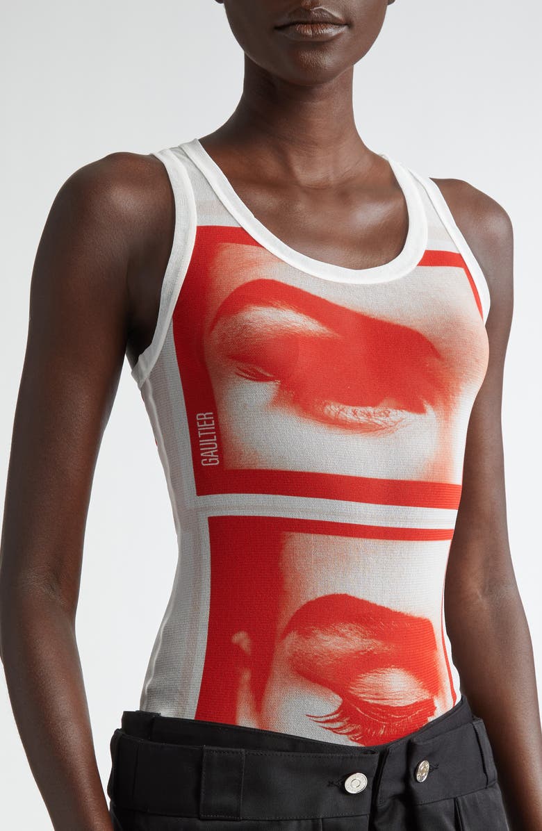 Jean Paul Gaultier Eye Print Mesh Tank, Alternate, color, 