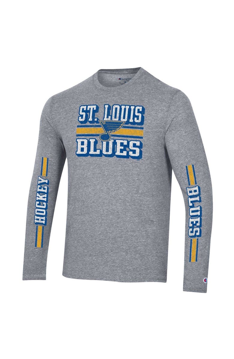 Champion Men's Champion Heather Gray St. Louis Blues Tri-Blend Dual-Stripe Long Sleeve T-Shirt, Alternate, color, Heather Gray