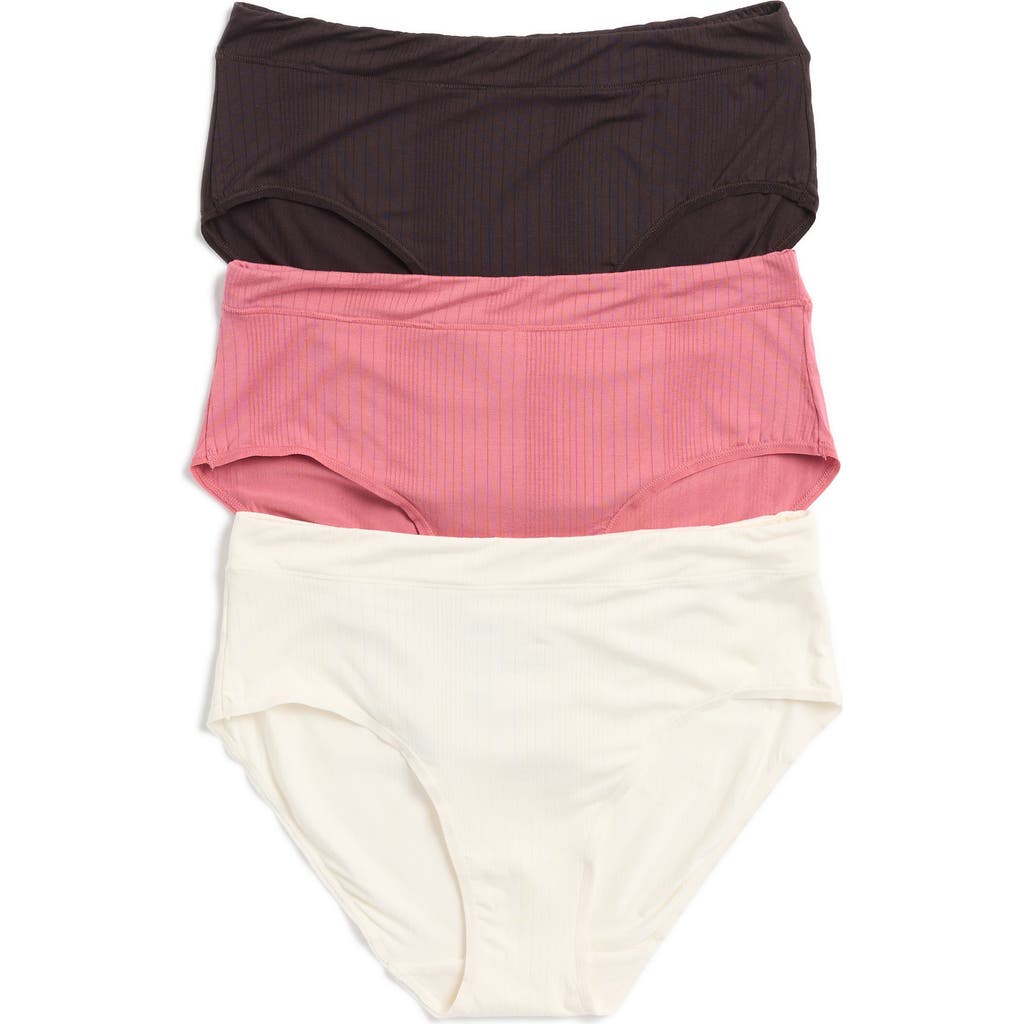 Nordstrom Rack Assorted 3-pack Textured Briefs In Ivory Egret -brown Multi