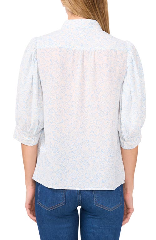 Shop Cece Printed Puff Sleeve Button-up Shirt In New Ivory