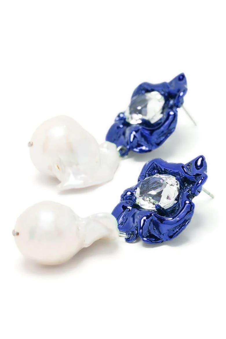 Lola Floral Baroque Pearl Drop Earrings, Alternate, color, COBALT