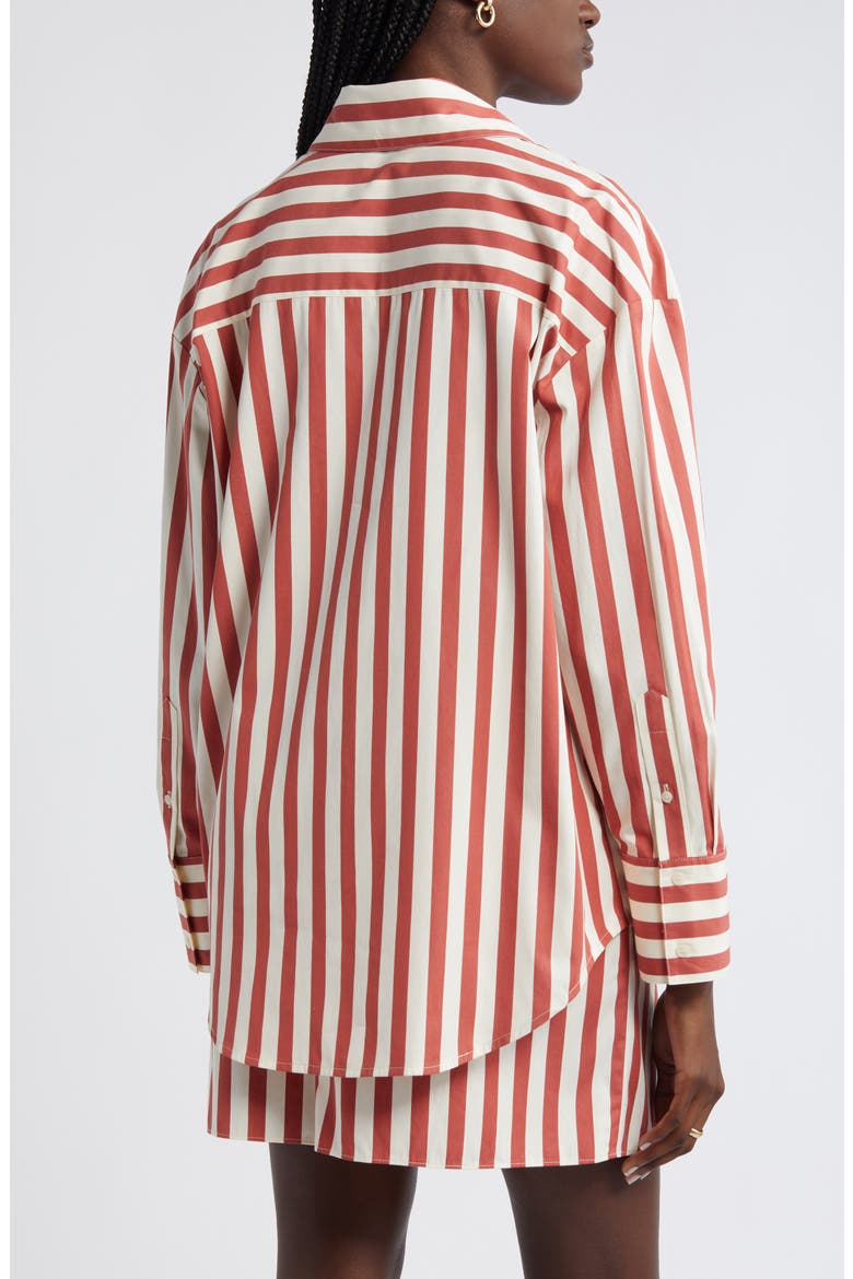 Poplin Button-Up Shirt, Alternate, color, RUST - IVORY CABANA STRIPE