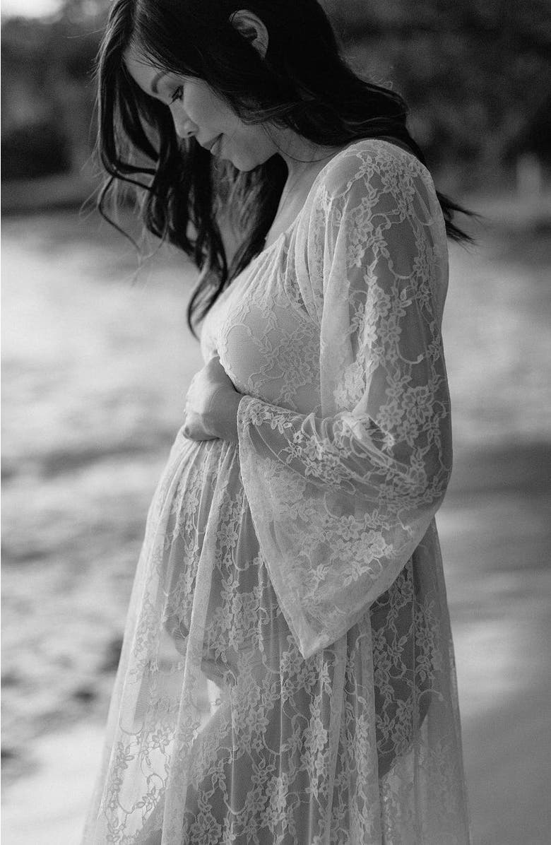 PinkBlush Lace Off Shoulder Maternity Photoshoot Gown/Dress, Alternate, color, White