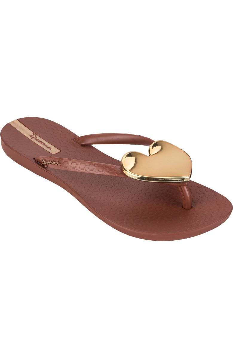 Ipanema Wave Heart Flip Flop, Main, color, Brown/ Gold