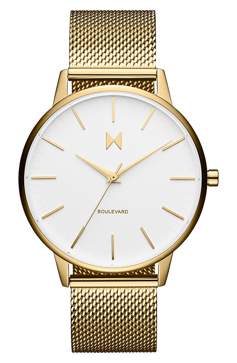 MVMT Boulevard Mesh Strap Bracelet Watch, 38mm, Main, color, White