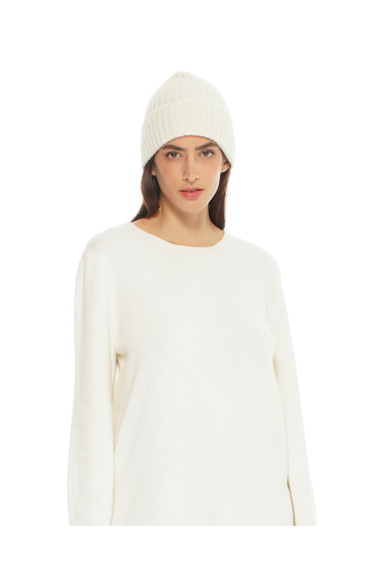 Pure Cashmere Ribbed Hat, Alternate, color, Milk White