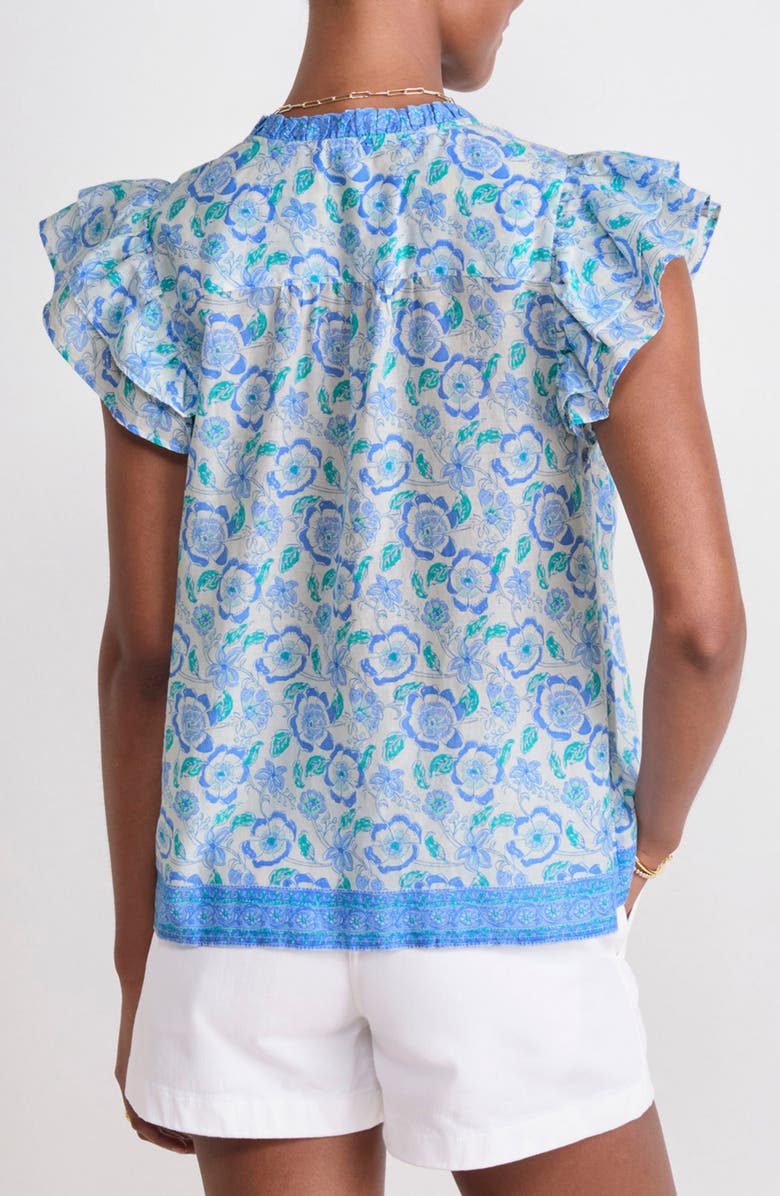 vineyard vines Print Ruffle Sleeve Top, Alternate, color, Frangipani Print Marsh/Blue