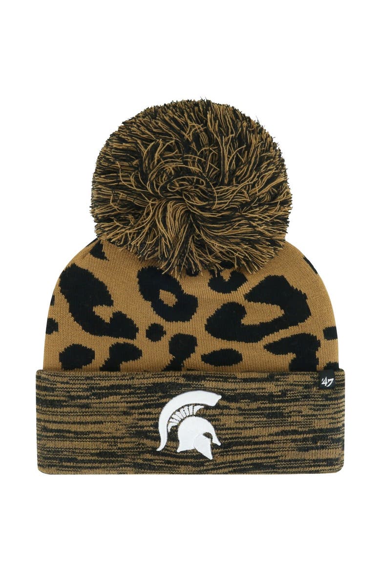 Women's '47  Brown Michigan State Spartans Rosette Cuffed Knit Hat with Pom, Main, color, Brown