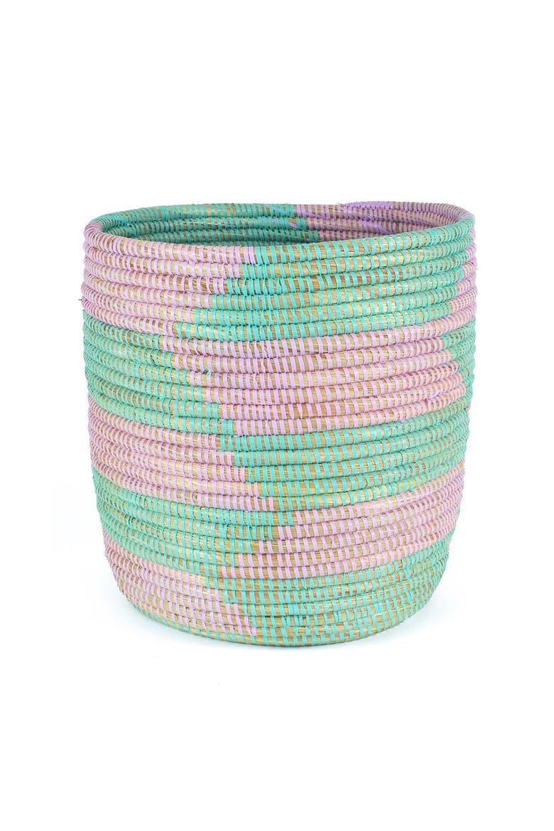 Herringbone Bath Bin Basket, Main, color, Aqua & Lavender