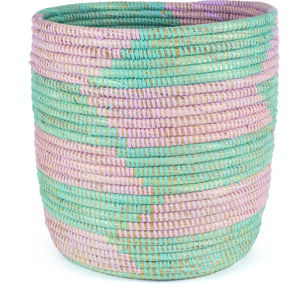 African Modern Herringbone Bath Bin Basket in Aqua & Lavender at Nordstrom