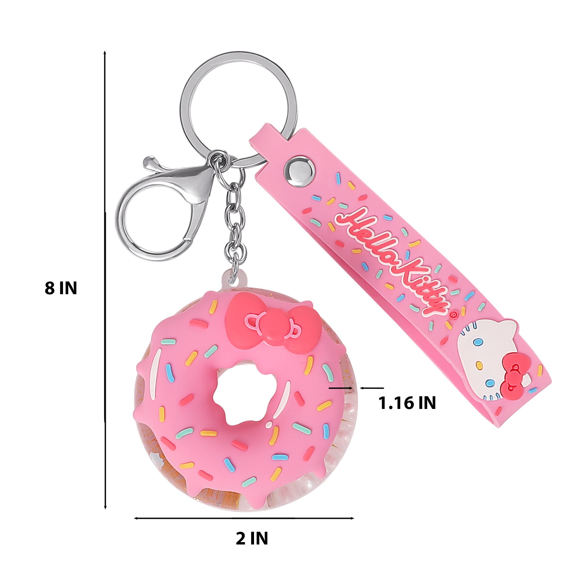 Hello Kitty Donut Keychain with Pink Strap and Sprinkles, Alternate, color, Pink