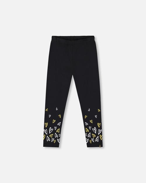 Deux Par Deux Organic Cotton Leggings With Hearts In Black