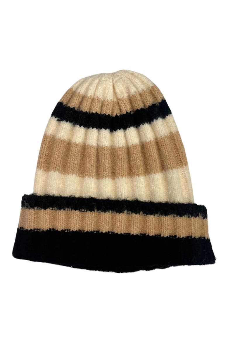 Stripe Rib Beanie, Main, color, BLACK