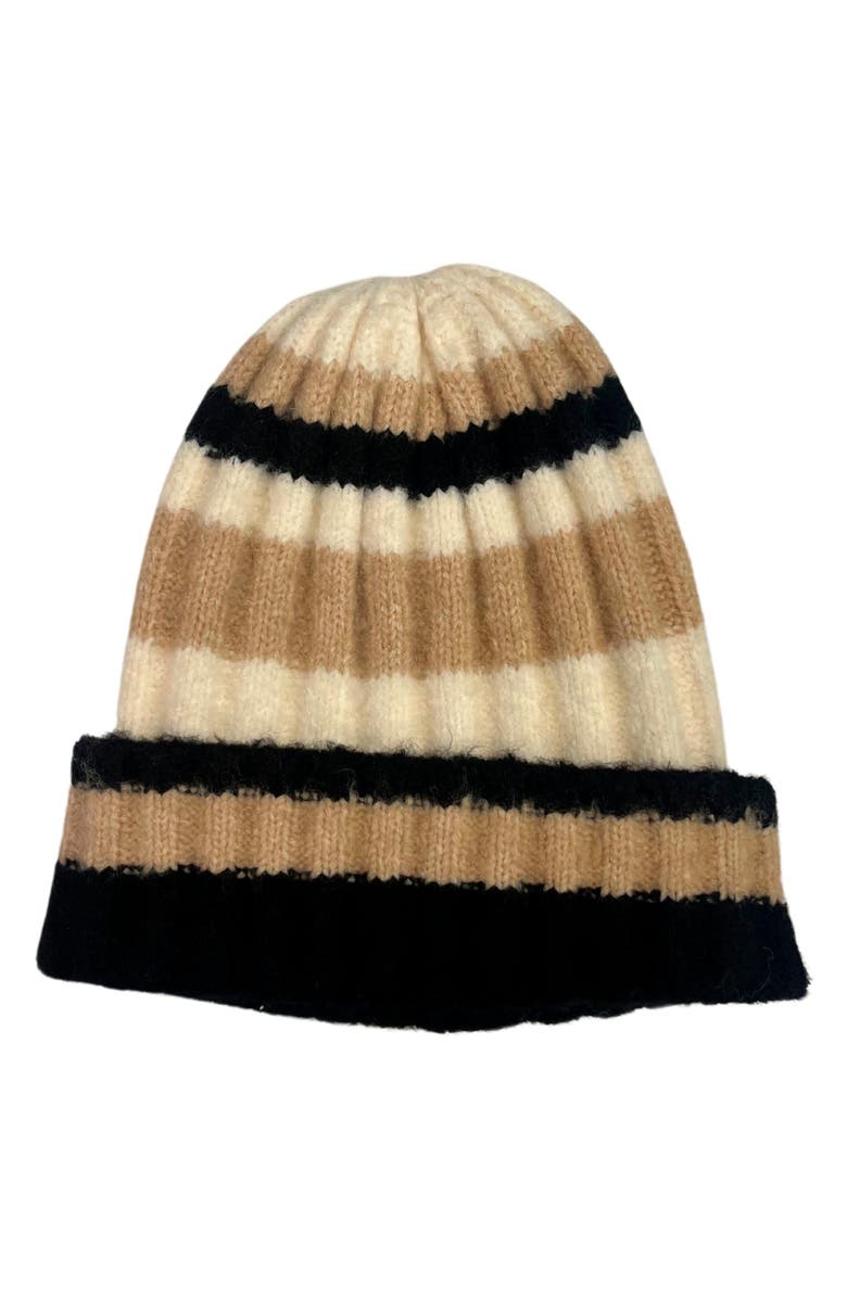 MARCUS ADLER Stripe Rib Beanie, Main, color, Black