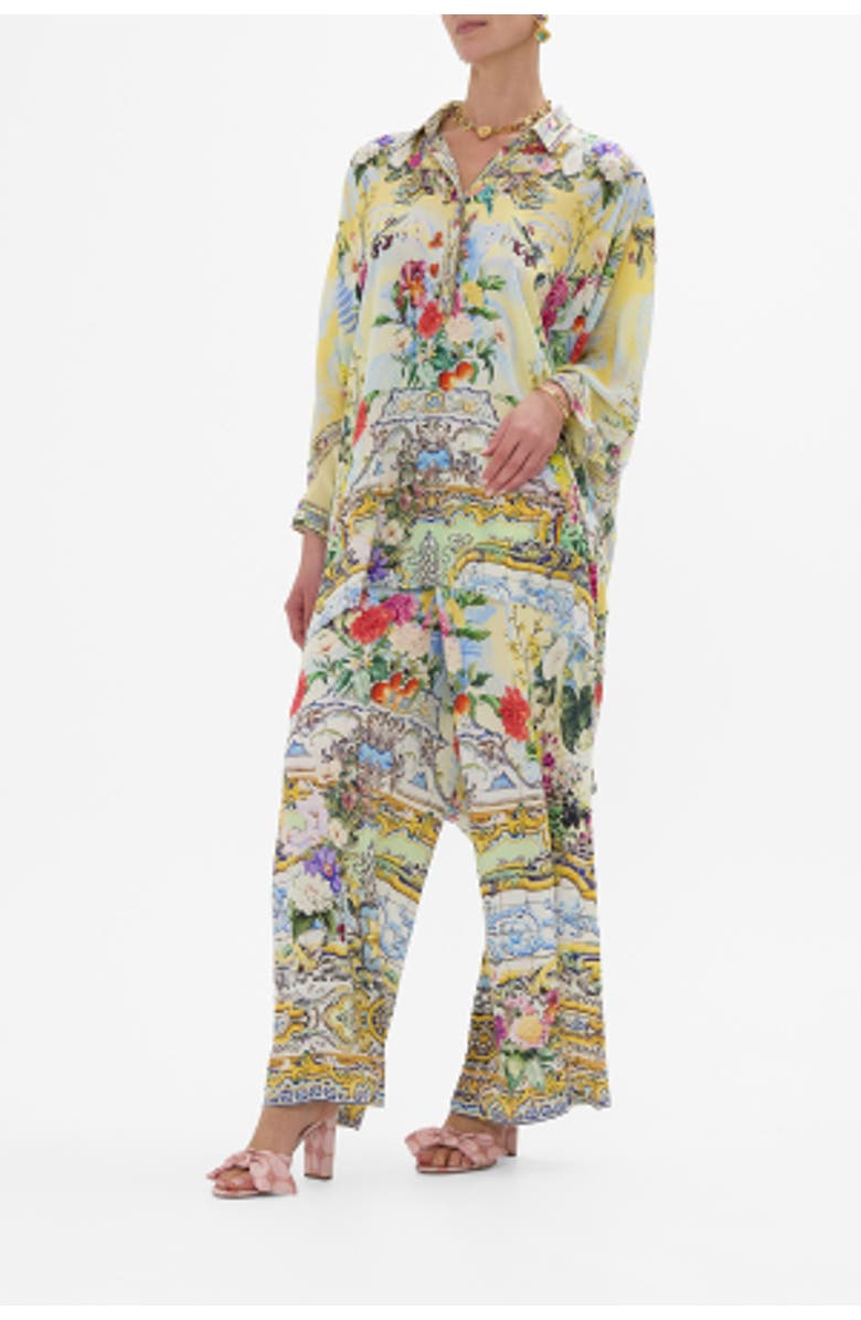 Camilla Button Up Top With Draped Back Flor Fantastica, Alternate, color, Flor Fantastica