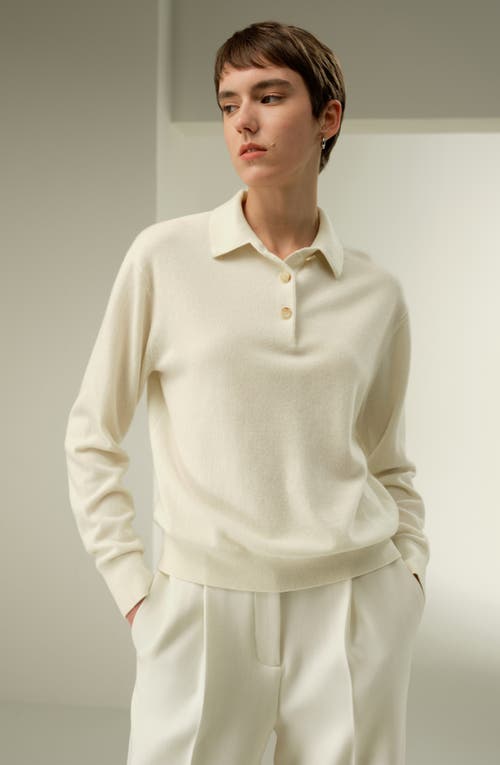 Lilysilk Baby Cashmere Long-sleeve Polo Shirt In White