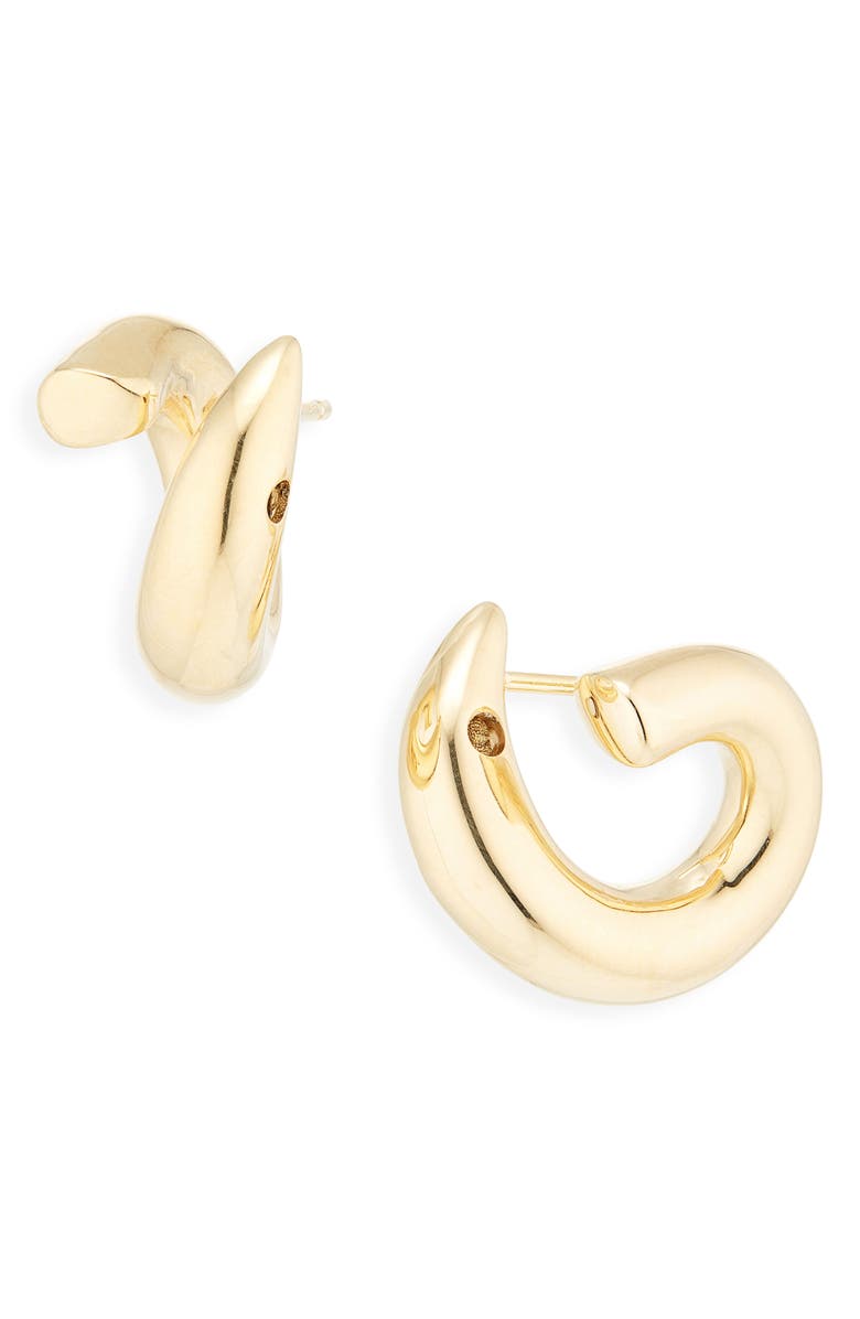Bottega Veneta Mini Sardine Hoop Earrings, Main, color, 8120 Yellow Gold