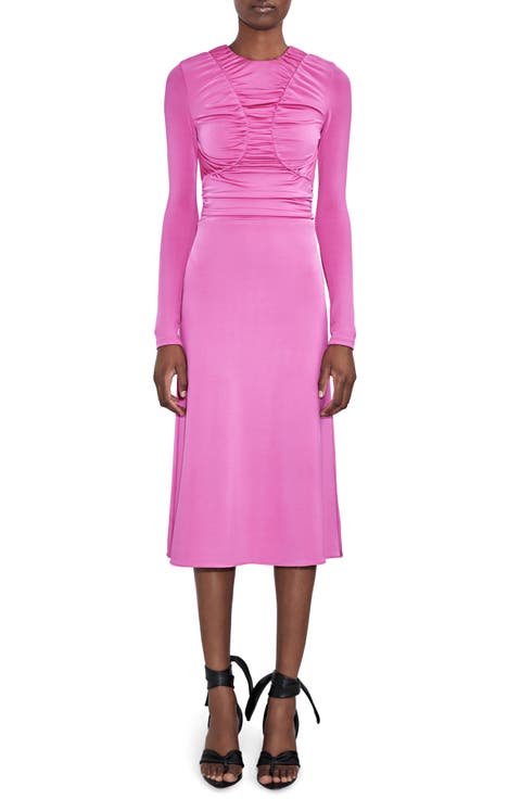 Keasha Ruched Long Sleeve Midi Dress