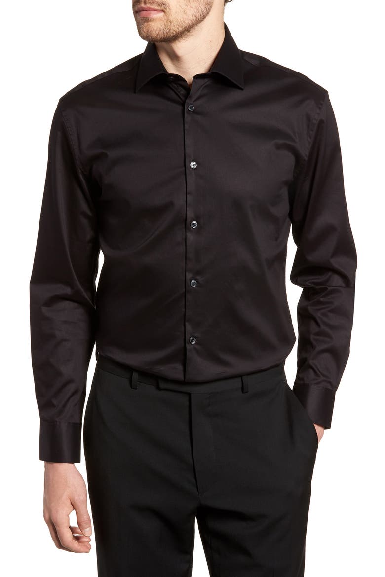 Slim Fit Stretch Solid Dress Shirt, Main, color, BLACK