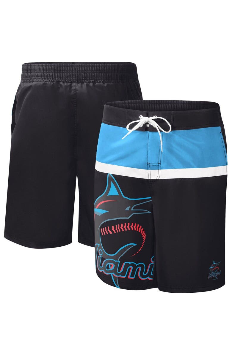 G-III SPORTS BY CARL BANKS Men's G-III Sports by Carl Banks Black Miami Marlins Sea Wind Swim Shorts, Main, color, Black