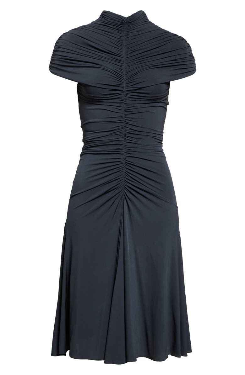 Alaïa Ruched Mock Neck Jersey Fit & Flare Dress, Alternate, color, 