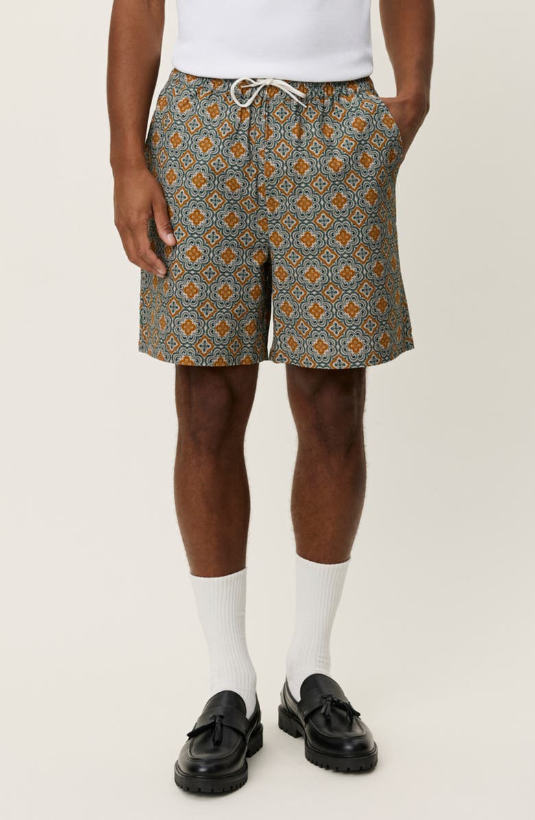 Les Deux Harry Arabesque Print Organic Cotton Shorts, Alternate, color, Sea Moss Green